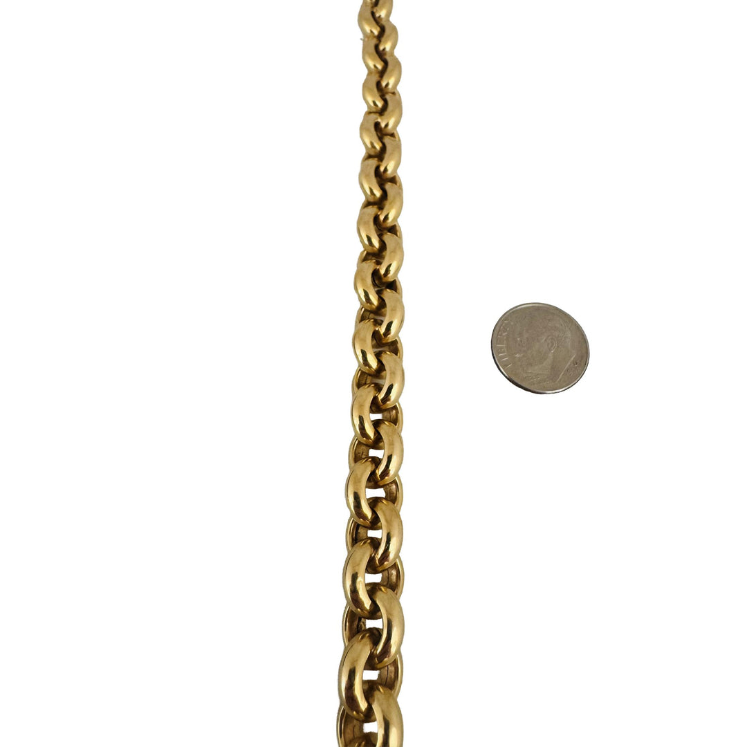 18k Yellow Gold 24.3g Vintage Polished 11mm Rolo Link Bracelet Italy 8.25"