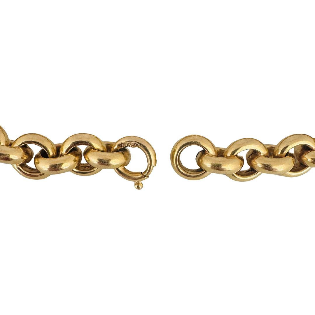 18k Yellow Gold 24.3g Vintage Polished 11mm Rolo Link Bracelet Italy 8.25"