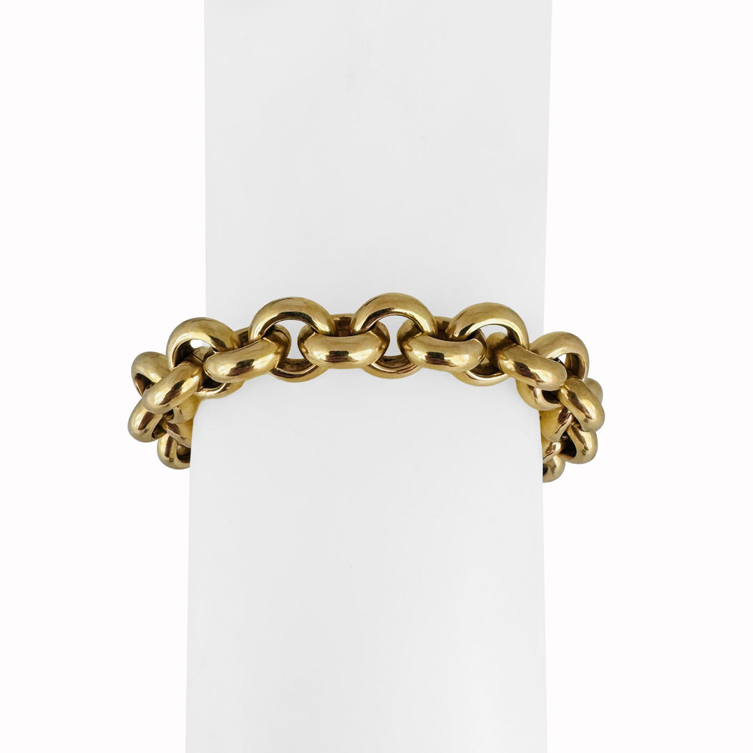 18k Yellow Gold 24.3g Vintage Polished 11mm Rolo Link Bracelet Italy 8.25"