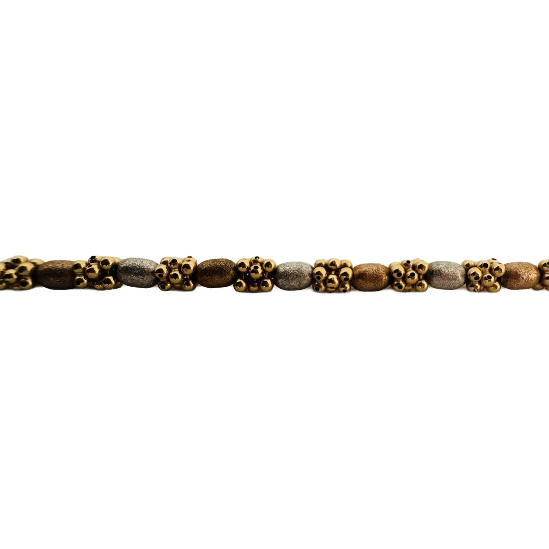 18k Tri Tone Gold 27g Solid Fancy Vintage Ball Bead Necklace Italy 17.5"