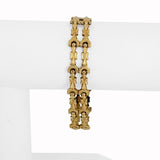 18k Yellow Gold 15.4g Vintage 12mm Two Row Fancy Link Bracelet Italy 7.25"