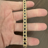 14k Yellow Gold and Onyx 22g Solid Diamond Cut Fancy Link Bracelet 7.5"