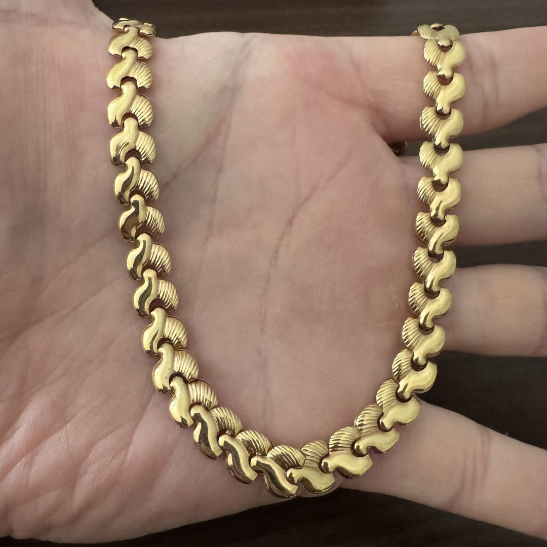 18k Yellow Gold 21.3g Vintage Ladies 9mm Fancy Link Necklace Italy 18"