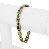 14k Yellow Gold 16g Bezel Set Multi Gemstone 7mm Panther Link Bracelet 7"