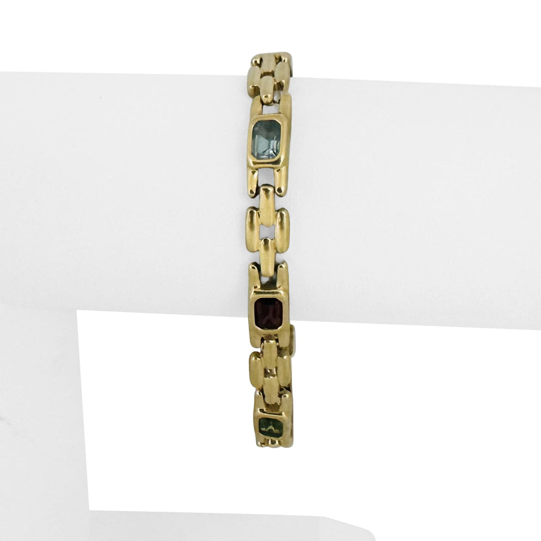 14k Yellow Gold 16g Bezel Set Multi Gemstone 7mm Panther Link Bracelet 7"