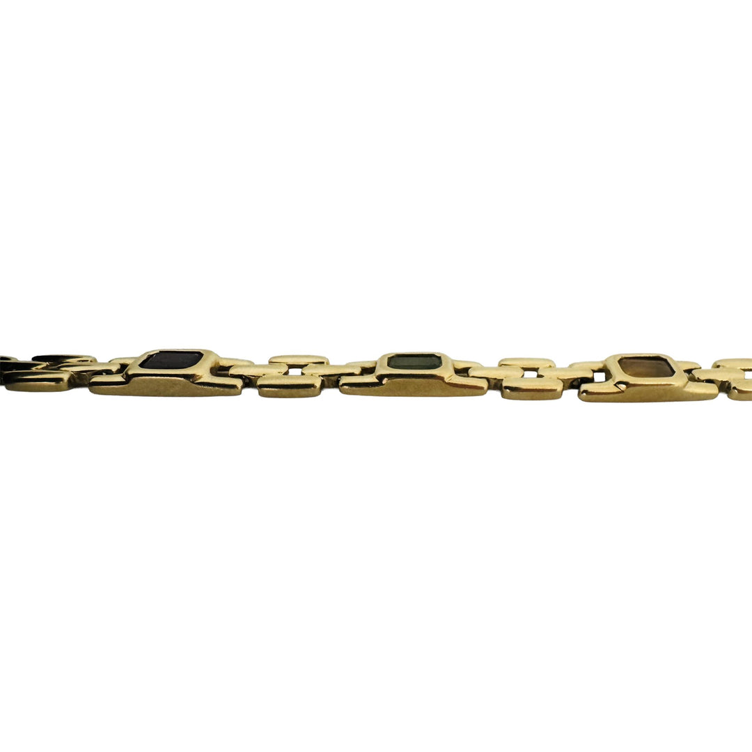 14k Yellow Gold 16g Bezel Set Multi Gemstone 7mm Panther Link Bracelet 7"