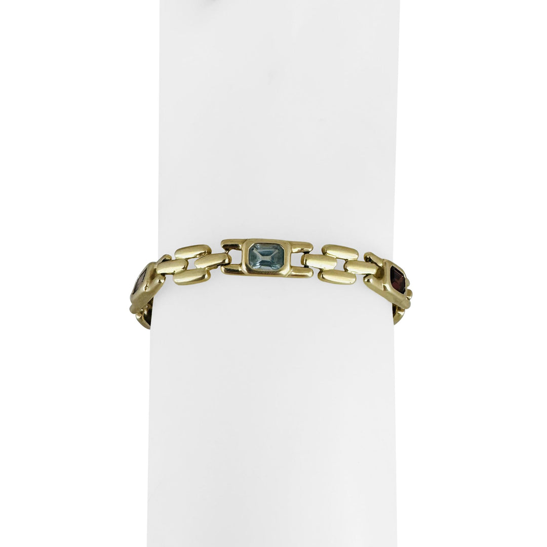 14k Yellow Gold 16g Bezel Set Multi Gemstone 7mm Panther Link Bracelet 7"