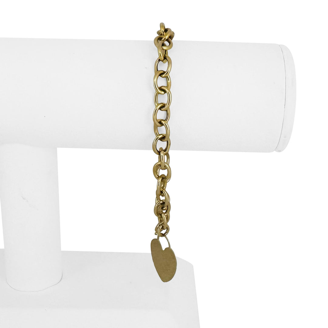 14k Yellow Gold 7.4g Hollow Cable Link Bracelet with Heart Charm 7.25"
