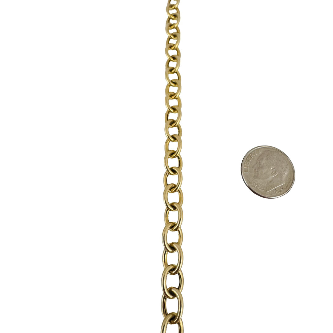 14k Yellow Gold 7.4g Hollow Cable Link Bracelet with Heart Charm 7.25"