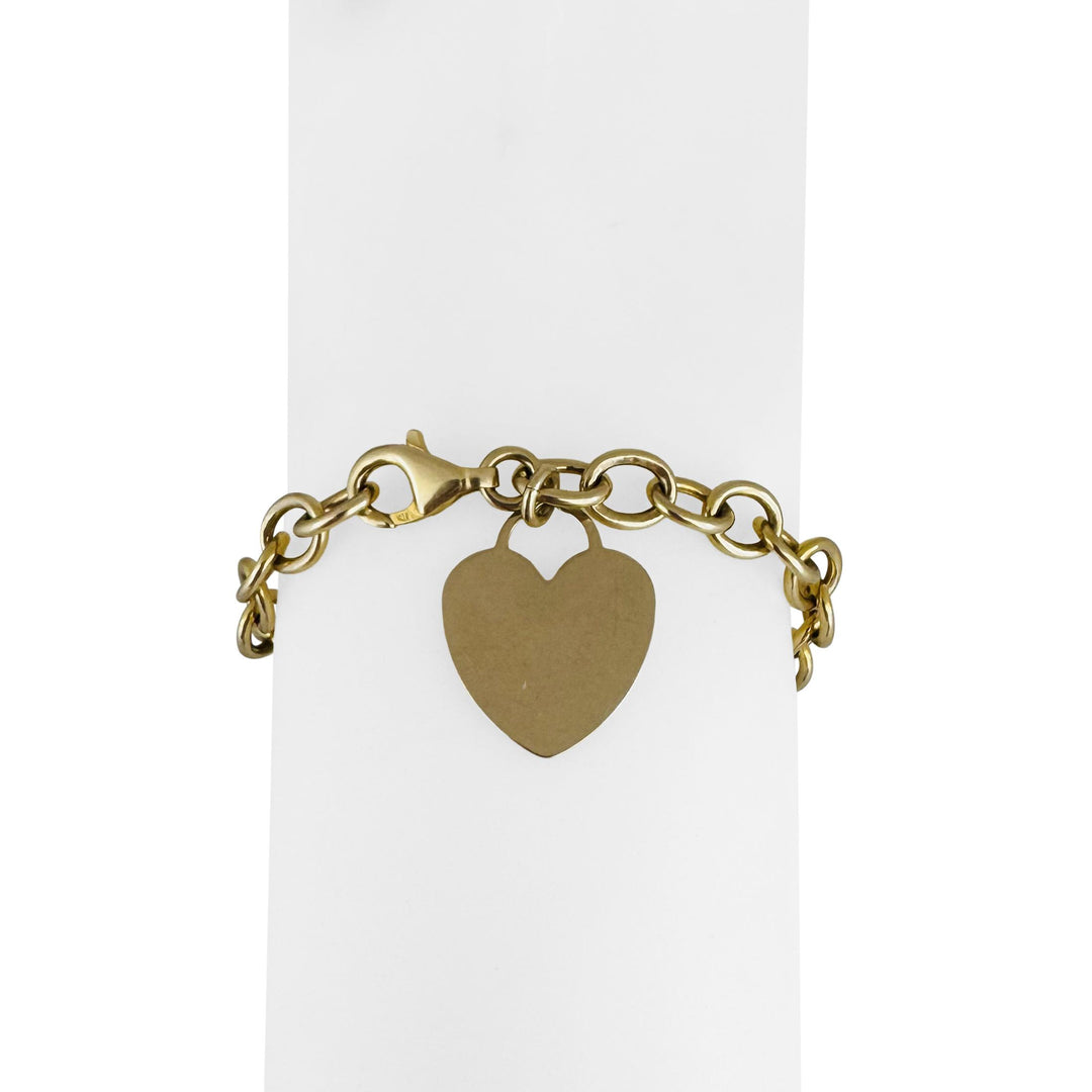 14k Yellow Gold 7.4g Hollow Cable Link Bracelet with Heart Charm 7.25"