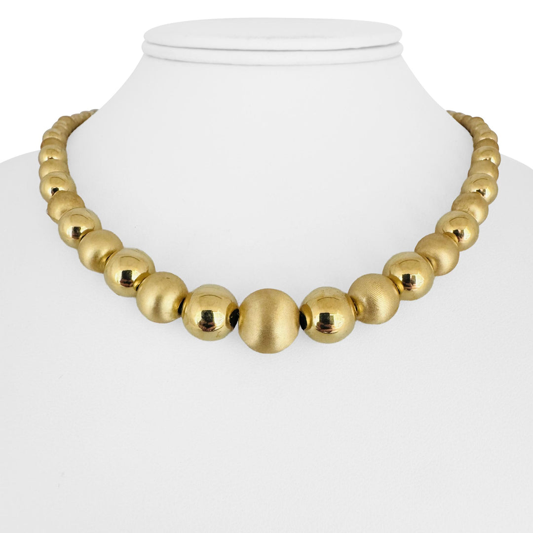 14k Yellow Gold 13.3g Hollow Graduated Ball Bead Necklace Italy 16.5"