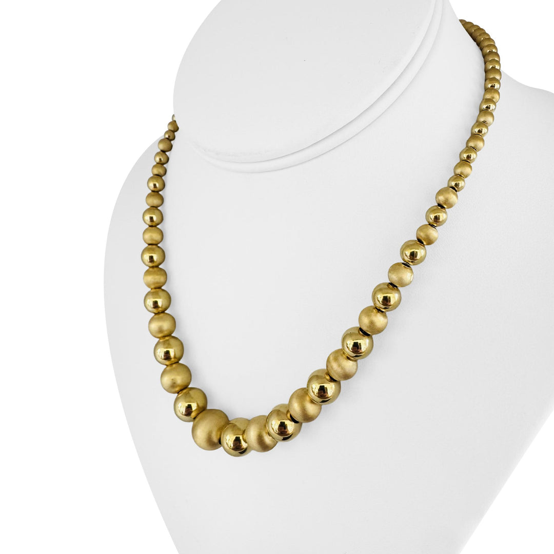14k Yellow Gold 13.3g Hollow Graduated Ball Bead Necklace Italy 16.5"