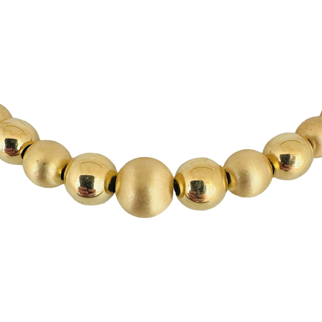 14k Yellow Gold 13.3g Hollow Graduated Ball Bead Necklace Italy 16.5"