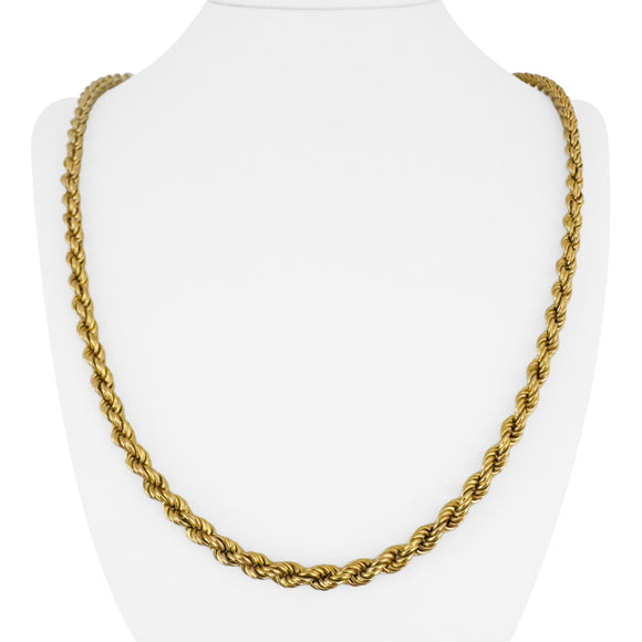 18k Yellow Gold 18g Hollow Vintage 5mm Rope Chain Necklace Italy 24