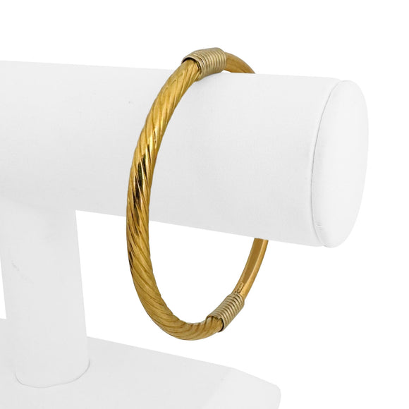 18k Yellow Gold 14.2g Half Polished Half Spiral Vintage Bangle Bracelet Italy 8