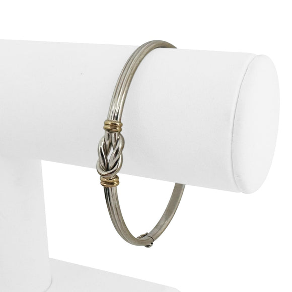 18k White and Yellow Gold 10.4g Fancy Knot Bangle Bracelet Italy 7