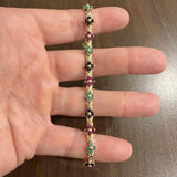 14k Yellow Gold 11g Floral Multi Gemstone Link Bracelet 7.5"