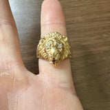14k Yellow Gold Diamond and Ruby 11.7g Heavy Lion's Head Ring Size 8