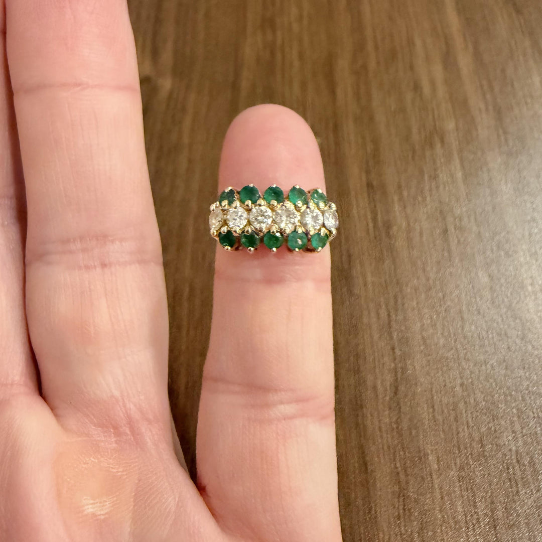 14k Yellow Gold Emerald and 0.50cttw Diamond Band Ring Size 4.25