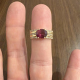 14k Yellow Gold Rhodolite Garnet and 0.25cttw Diamond Ladies Band Ring Size 6.5