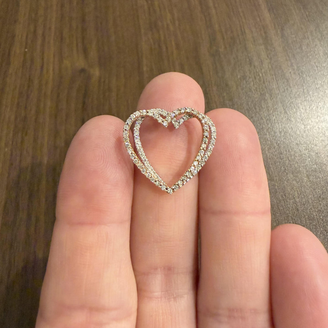 14k Rose and White Gold and 0.40cttw Diamond Two Heart Pendant