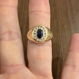 14k Yellow Gold Blue Sapphire and Diamond Signet Halo Ring Size 8.25