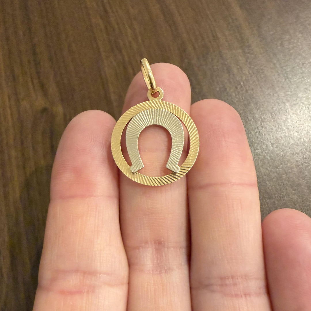 18k Yellow and White Gold 4.4g UnoAErre Horseshoe Pendant Italy 1.5"