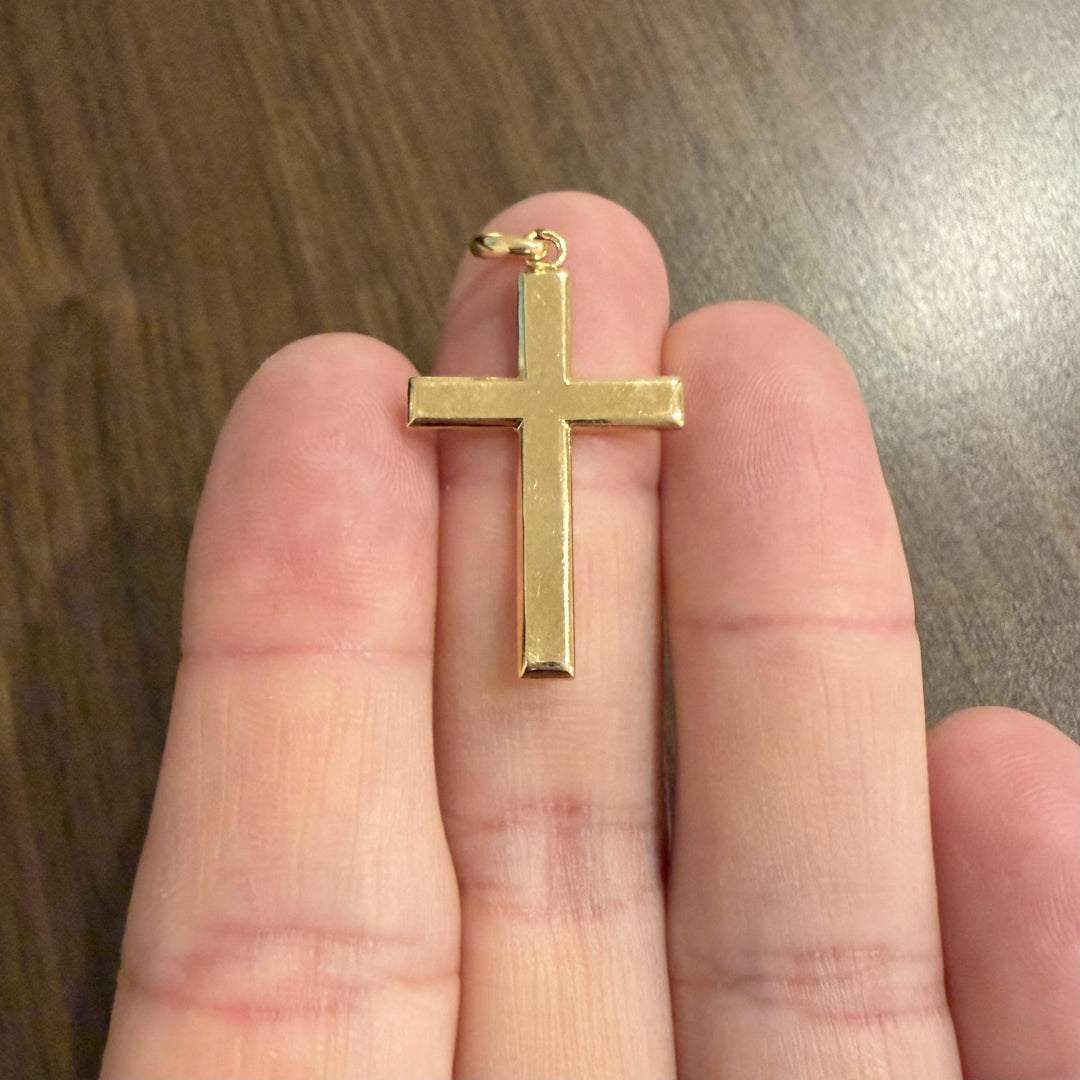 18k Yellow Gold 7.2g Polished Flat Cross Pendant 1.5"