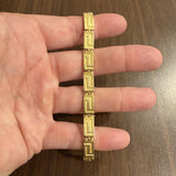 18k Yellow Gold 31.5g Solid Heavy Vintage Greek Key Panel Link Bracelet 7.25"