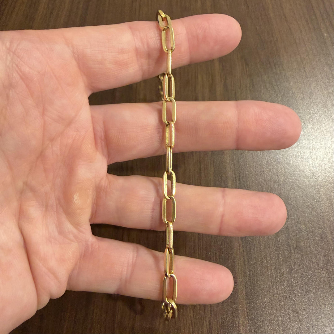 18k Yellow Gold 13.5g Solid Vintage Men's 5.5mm Paperclip Link Bracelet 9"