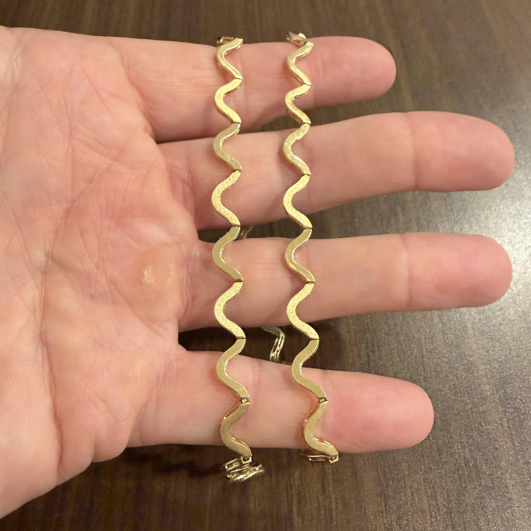 14k Yellow Gold 11.7g Ladies Polished and Brushed Links Zig Zag Necklace 16.5"