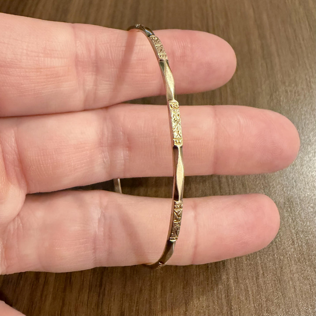 14k Yellow Gold 6g Solid Vintage 2mm Fancy Bangle Bracelet 7.5"