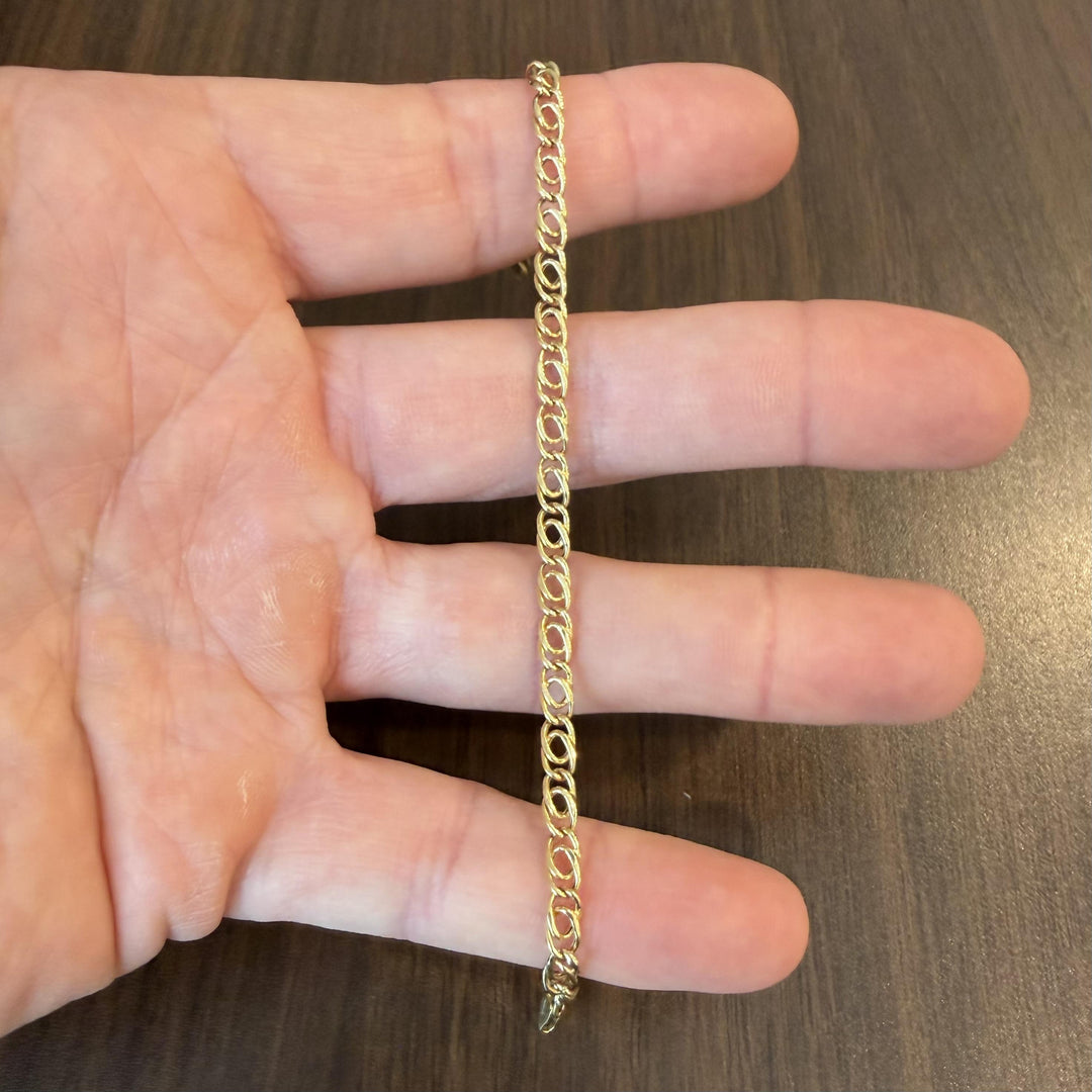 18k Yellow Gold 3.5g Hollow Light 4.5mm Fancy Curb Link Bracelet Italy 8"