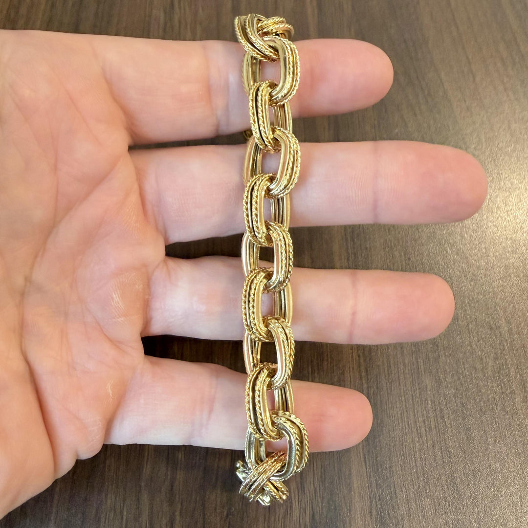 18k Yellow Gold 39.2g Vintage Heavy 12.5mm Oval Cable Link Bracelet Italy 8.5"