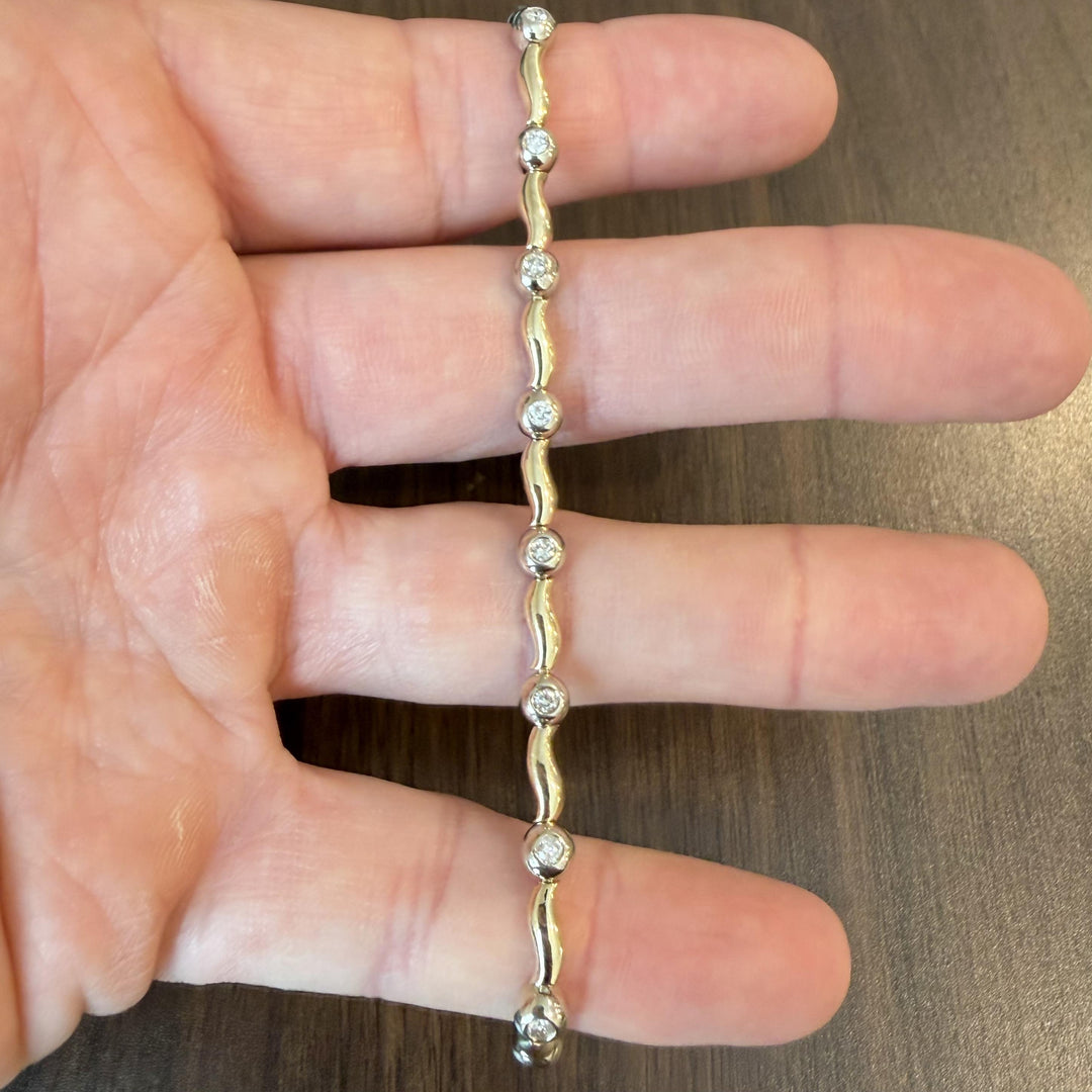 14k Yellow and White Gold 0.65cttw Diamond Bar Link Bracelet 7"