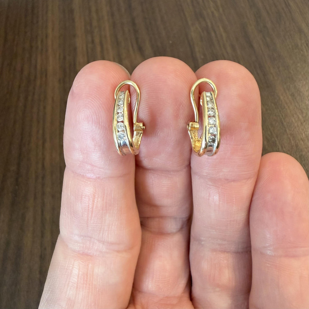 14k Yellow Gold and 0.10cttw Diamond Small Hoop Earrings 0.50"