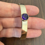 14k Yellow Gold and Bezel Set Amethyst 18.2g Polished Bangle Bracelet 7"