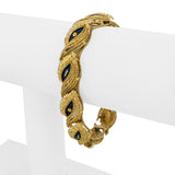 18k Yellow Gold and Blue Enamel 27.8g Solid Vintage Panel Link Bracelet Italy 7"