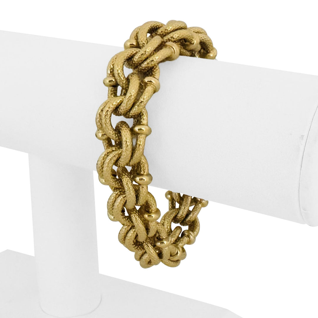 18k Yellow Gold 42g Heavy Thick Fancy Double Curb Link Bracelet Italy 7.5"