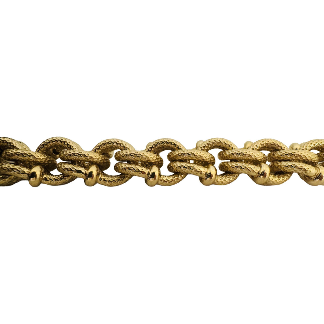 18k Yellow Gold 42g Heavy Thick Fancy Double Curb Link Bracelet Italy 7.5"