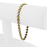 18k Yellow White and Rose Gold 6.8g Fancy Heart Link Bracelet 7.5"