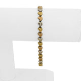 18k Yellow White and Rose Gold 6.8g Fancy Heart Link Bracelet 7.5"