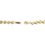 18k Yellow White and Rose Gold 6.8g Fancy Heart Link Bracelet 7.5"
