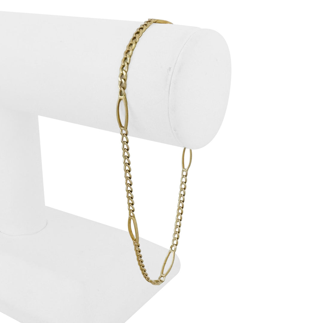 14k Yellow Gold 5.2g Ladies 3mm Curb Link Station Anklet Italy 9.5"