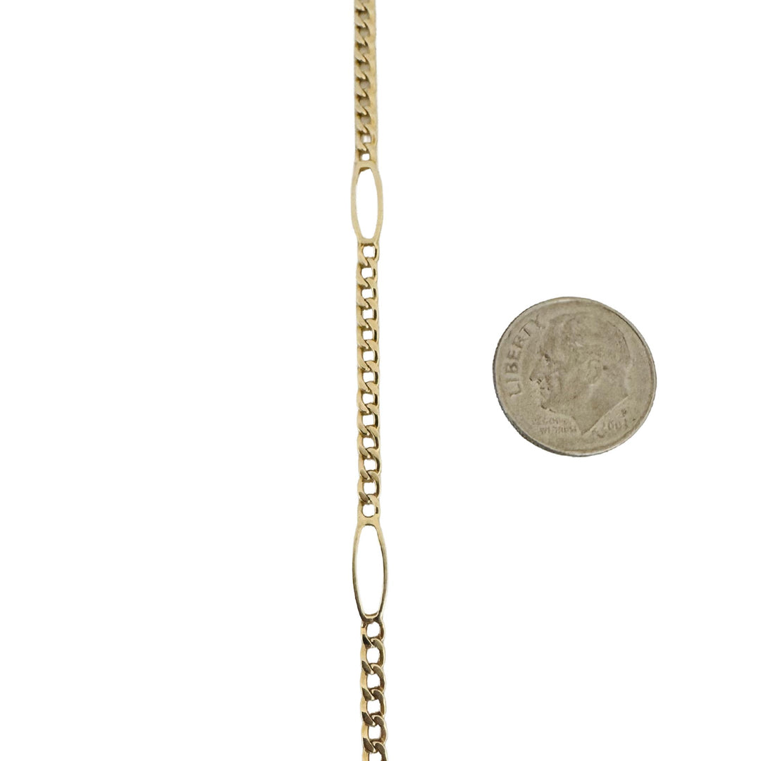 14k Yellow Gold 5.2g Ladies 3mm Curb Link Station Anklet Italy 9.5"