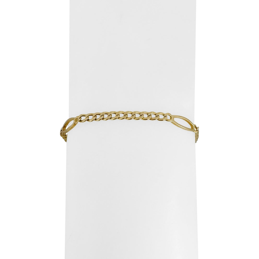 14k Yellow Gold 5.2g Ladies 3mm Curb Link Station Anklet Italy 9.5"