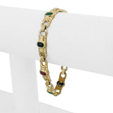 14k Yellow Gold 18.2g Bezel Set Sapphire Emerald and Ruby Link Bracelet 7"