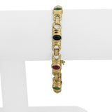 14k Yellow Gold 18.2g Bezel Set Sapphire Emerald and Ruby Link Bracelet 7"