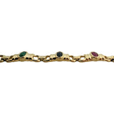 14k Yellow Gold 18.2g Bezel Set Sapphire Emerald and Ruby Link Bracelet 7"