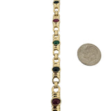 14k Yellow Gold 18.2g Bezel Set Sapphire Emerald and Ruby Link Bracelet 7"